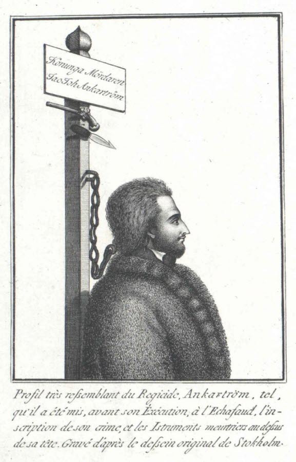 Captain Johan Anckaström chained in a neck rope