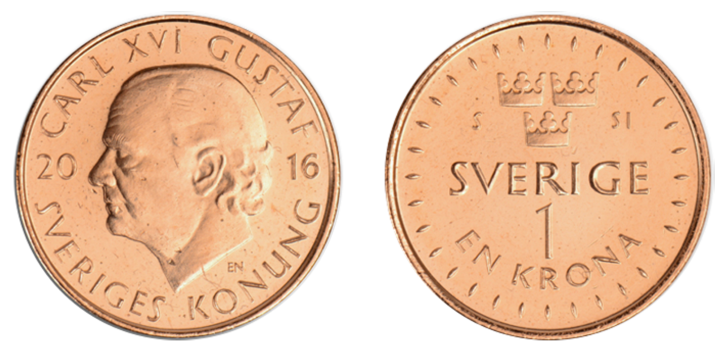 1-krona, fram- och baksida)