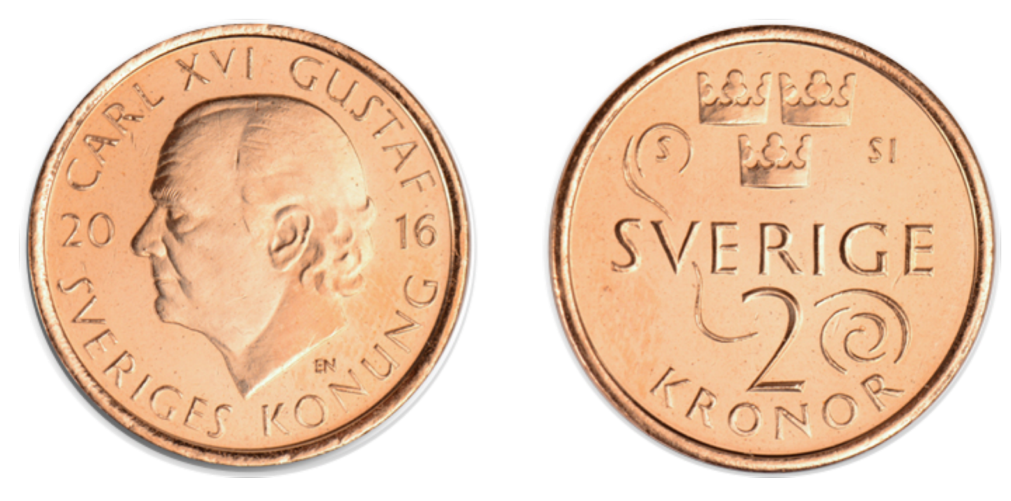 2-krona, front and back)