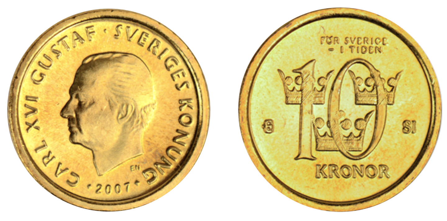 10-krona, fram- och baksida)
