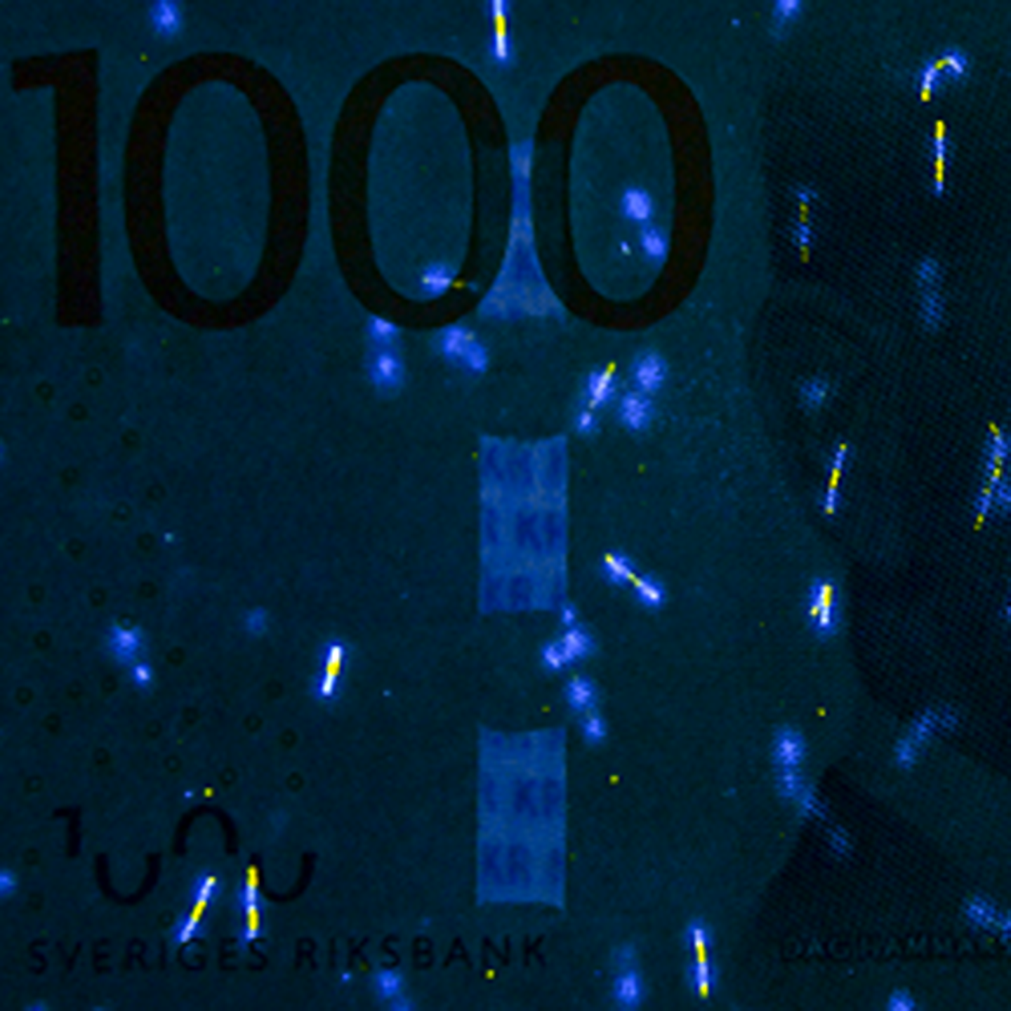 1000-kronorssedel UV-fibrer fram)