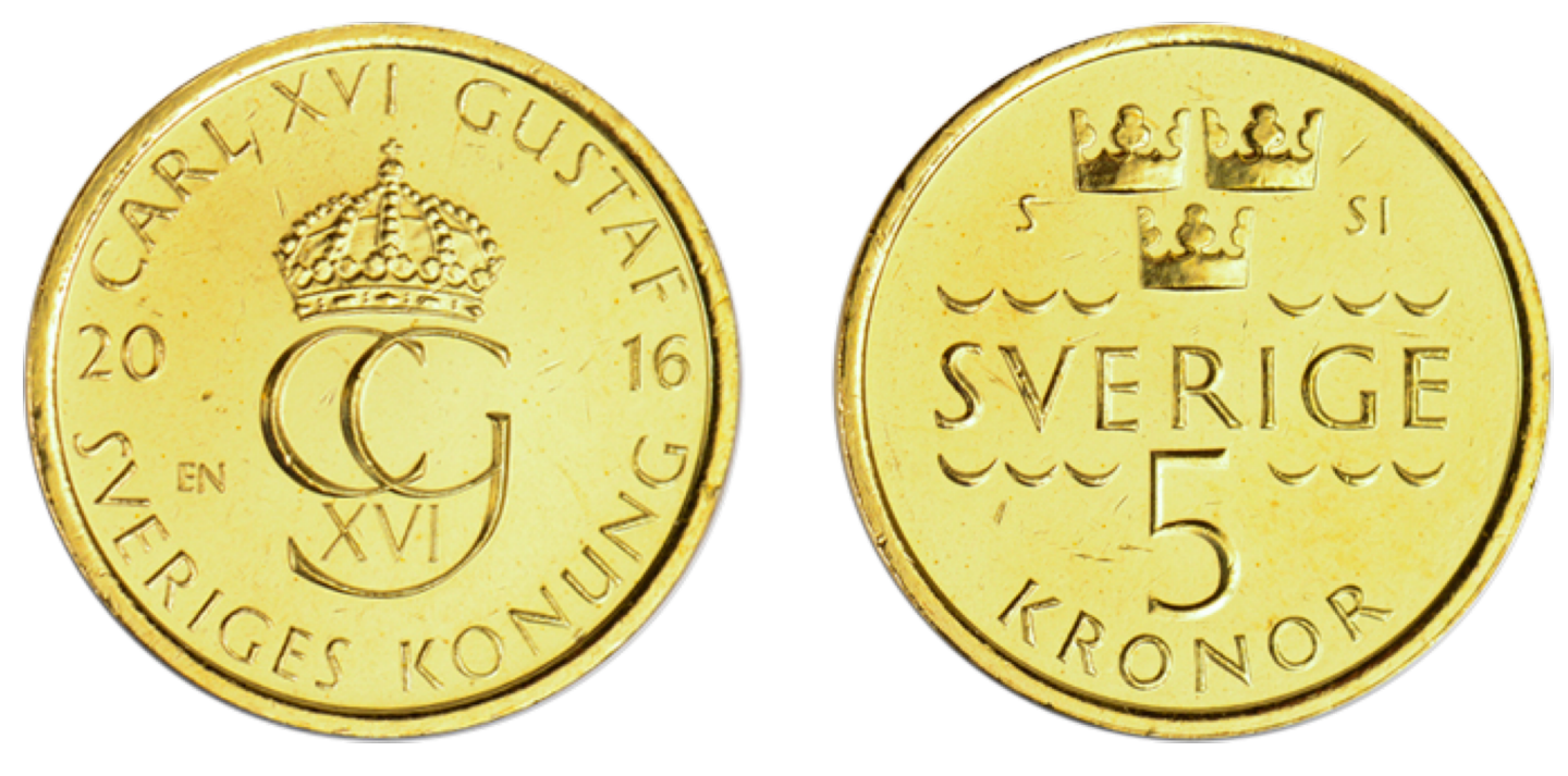 5-krona, front and back)