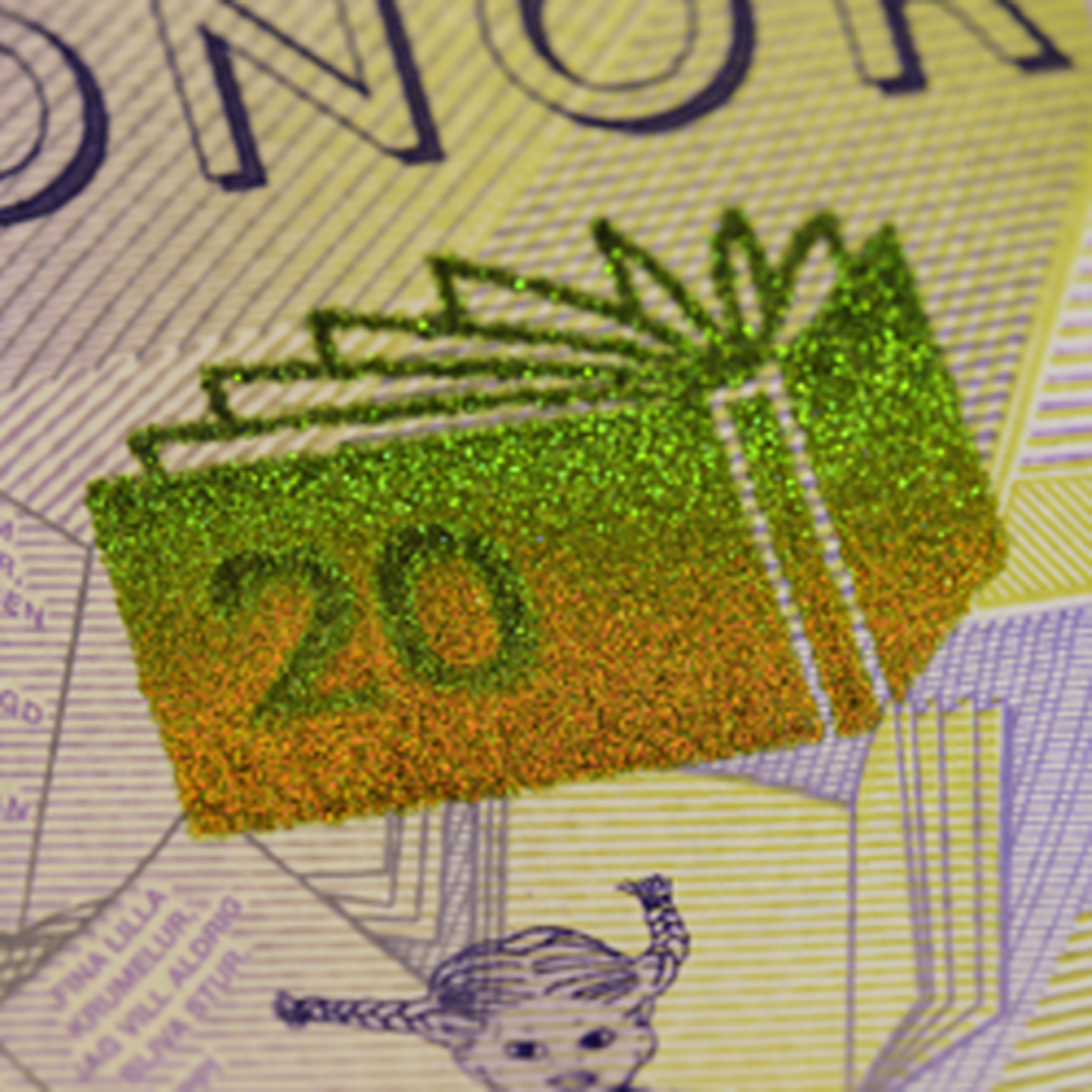 20-krona bank note colour-shifting image front)