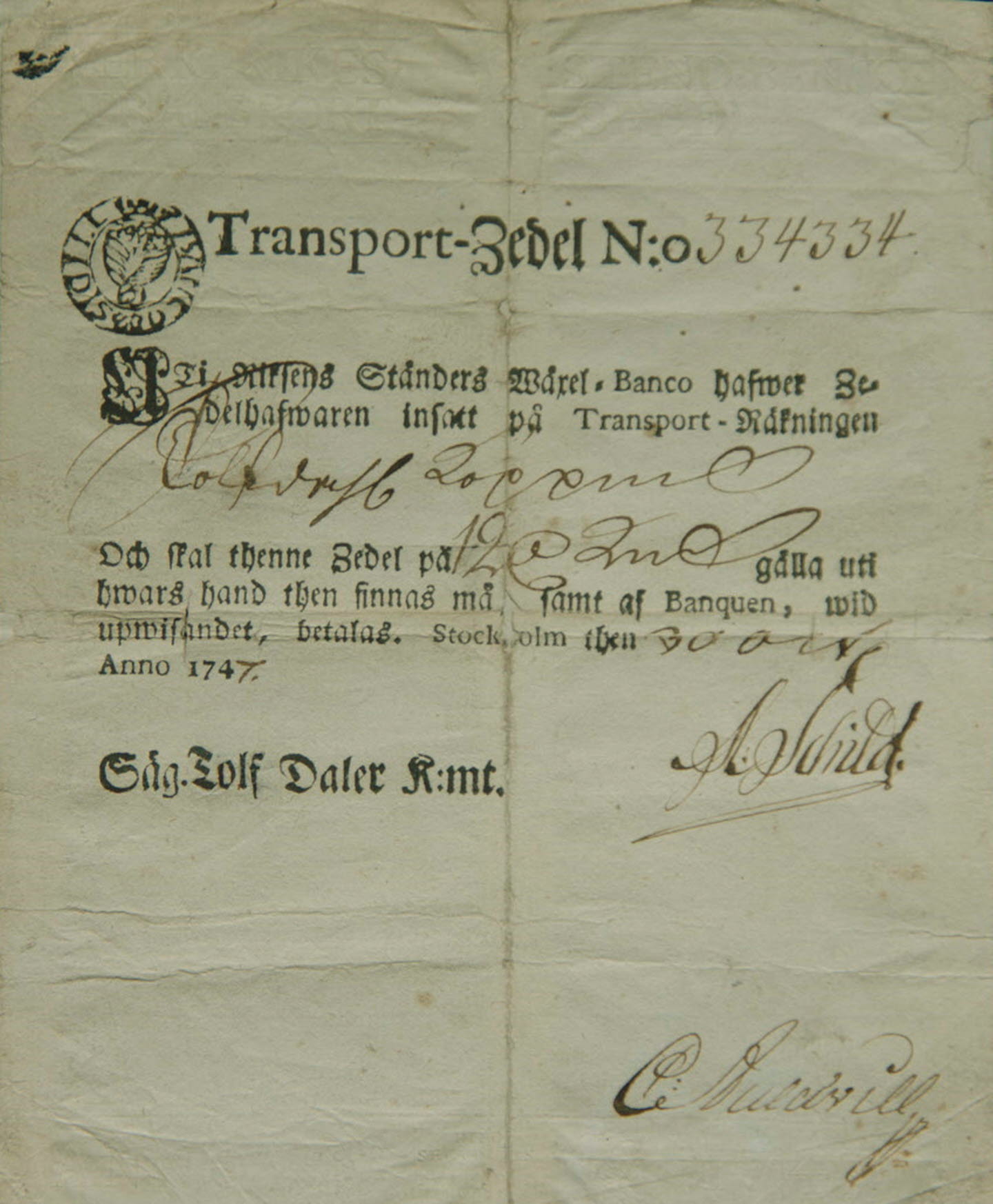 Picture of an old transport banknote