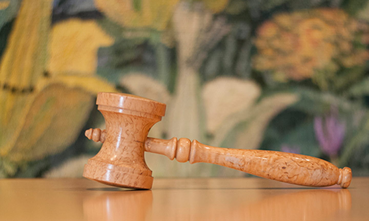 The chairman’s gavel in the council chamber