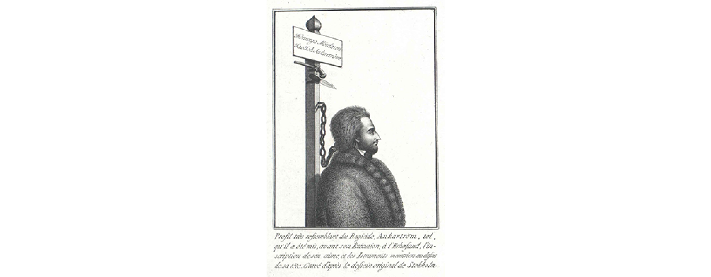 Captain Johan Anckaström chained in a neck rope