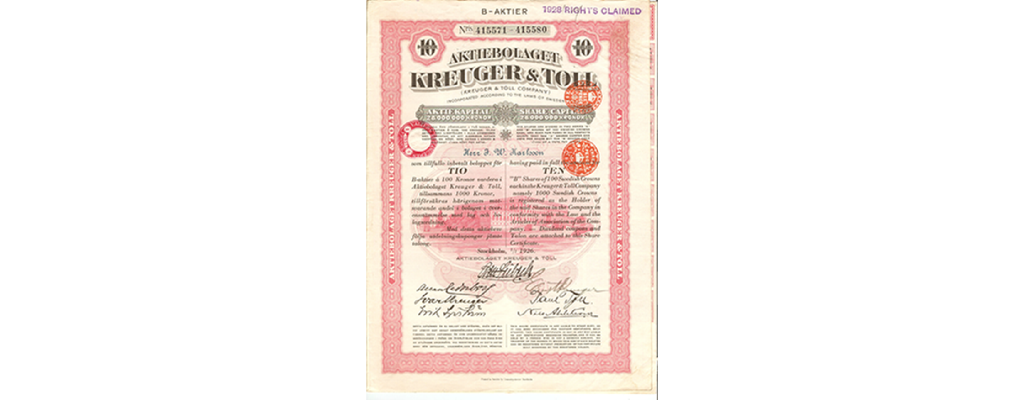 Securities from the limited company Kreuger & Toll