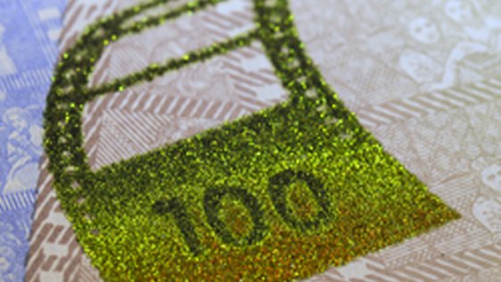 Colour-shifting image 100-krona banknote