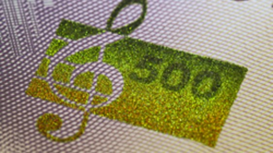 Colour-shifting image 500-krona banknote