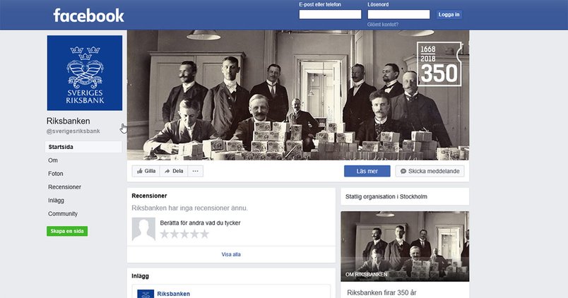 Riksbankens facebooksida
