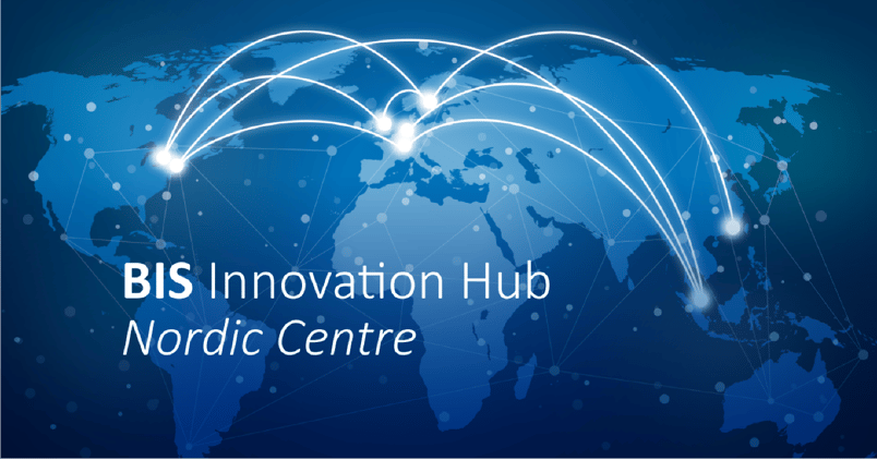 Ljusblå världskarta med linjer mellan städerna där BIS Innovation Hub finns i världen.