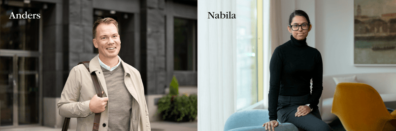 Man och kvinna med text Anders och Nabila