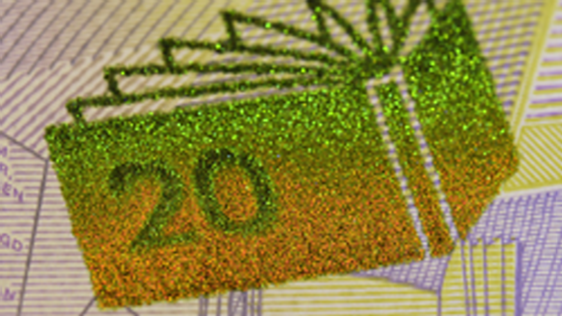 Colour-shifting image 20-krona banknote