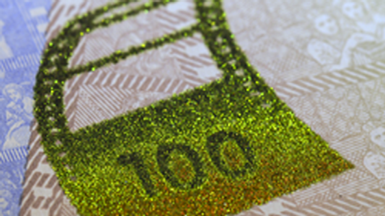 Colour-shifting image 100-krona banknote