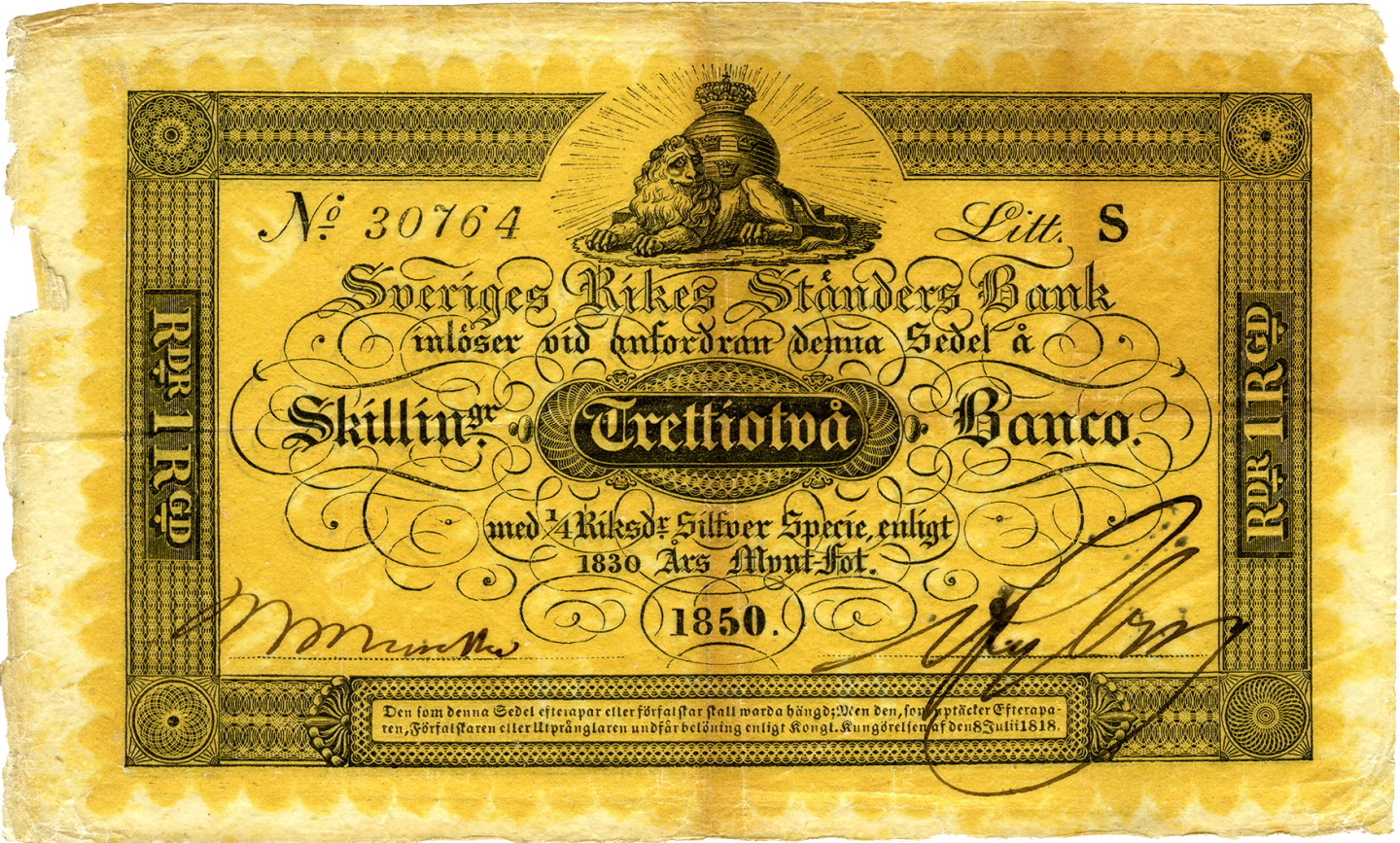 En av de första moderna sedlarna