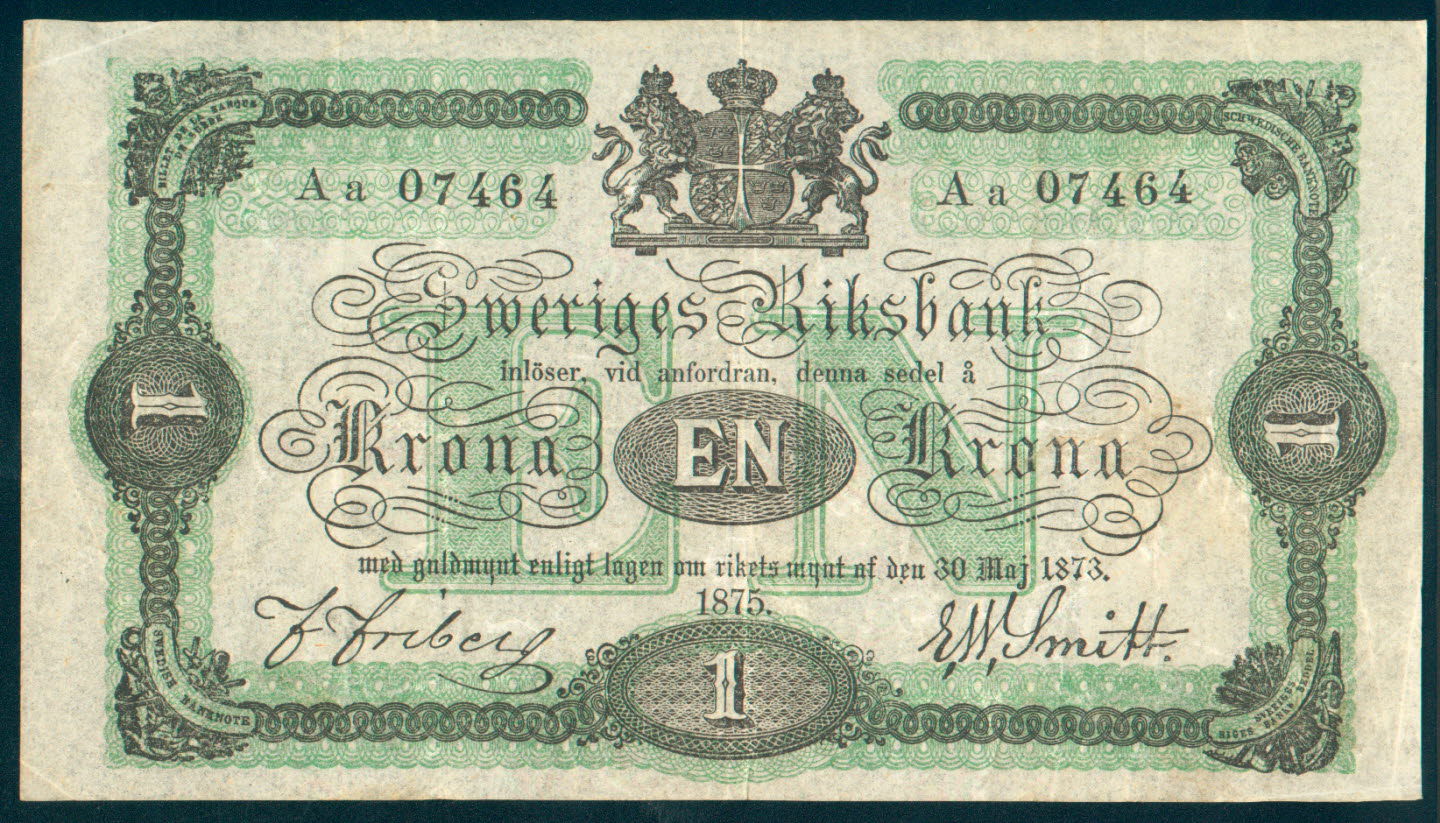 Picture of banknote where you see that it says 1- Krona