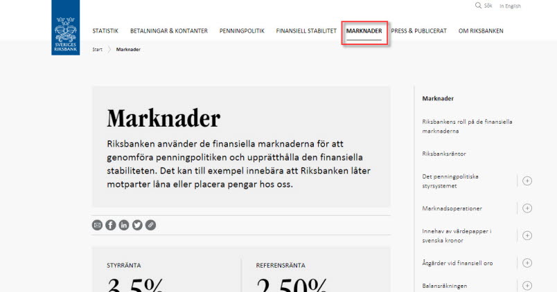 Skärmdump från webbplatsen med nya Marknadsfliken