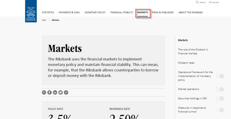 Market information on the Riksbank's website