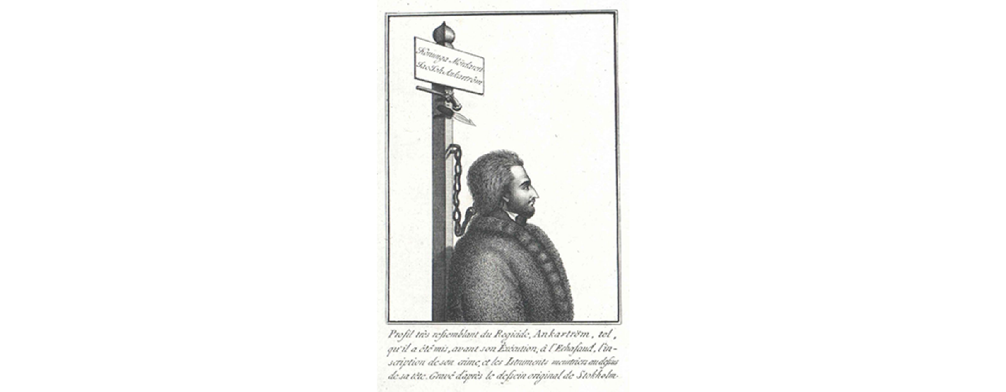 Captain Johan Anckaström chained in a neck rope