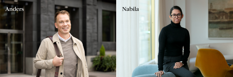 Man och kvinna med text Anders och Nabila